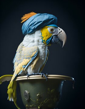 Portrait of parrot with clothings, vermeer style, 12K, high quality, surreal photo, HD, moody