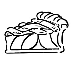 手描きのアップルパイイラスト　白黒