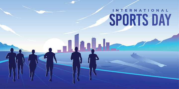 Marathon sport banner design. Running Silhouette Illustration Vector