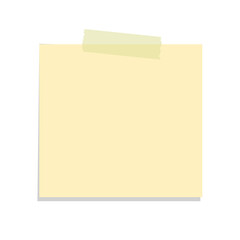Yellow sticky note template. Taped office memo paper. - obrazy, fototapety, plakaty