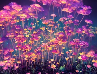 flowers in the garden, glowing flowers in the garden, background,  colorful, beautiful, fantasy, generative AI