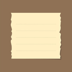 Torn yellow sticky note vector illustration. Ripped square office memo paper template.