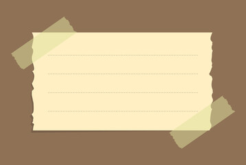 Torn yellow sticky note vector illustration. Taped office memo paper template.