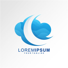 Awesome Moon Cloud Premium Logo Vector