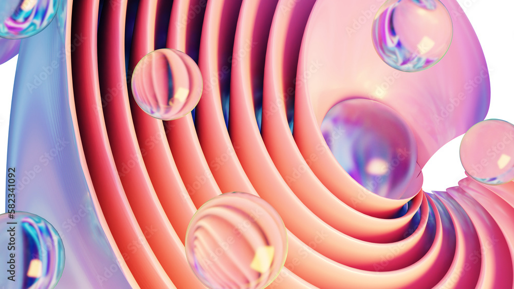 Fototapete 3d rendering of colorful abstract twisted shape in motion. computer generated geometric digital art