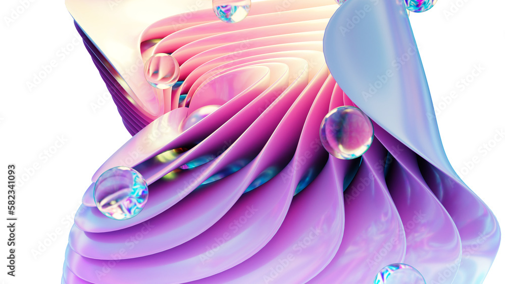 Fototapete 3d rendering of colorful abstract twisted shape in motion. computer generated geometric digital art