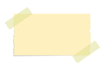 Torn yellow sticky note vector illustration. Taped office memo paper template.