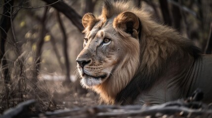 Fototapeta premium Lion in the Wilderness. Generative AI.