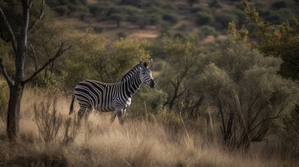 Fototapeta na wymiar Zebra in the Wild. Generative AI.