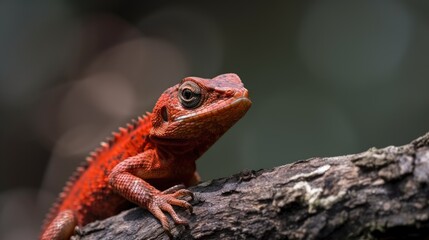 Red Lizard on a Branch. Generative AI.