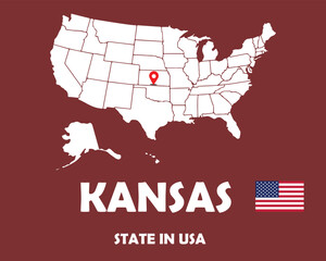Fototapeta na wymiar Kansas state of USA text design with America flag and white silhouette map.