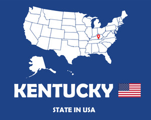 Fototapeta na wymiar Kentucky state of USA text design with America flag and white silhouette map.
