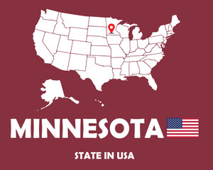 Fototapeta na wymiar Minnesota state of USA text design with America flag and white silhouette map