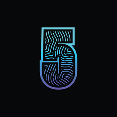 5 Number Fingerprint Logo Design Template Inspiration, Vector Illustration.