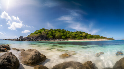 Fototapeta na wymiar a beautiful tropical island with clear blue water and white sandy beaches, Generative Ai