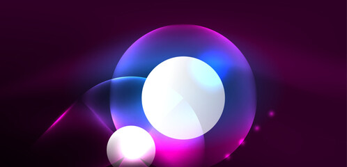 Neon light glowing circles vector abstract background
