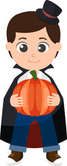 Naklejka premium Halloween character kid cartoon in Halloween pumpkin costume.