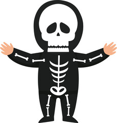 Halloween kid cartoon character in Halloween skeleton costume