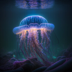 Alien Jellyfish Blue Generative AI