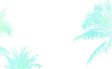Fototapeta na wymiar 椰子の木のシルエット・ブルー 爽やか初夏イメージ-ふんわり水彩画テクスチャ 白背景 イラスト素材 差分有