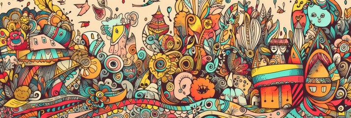 Obraz na płótnie Canvas Brighten Up Your Easter: A Beautiful Artistic Colorful and Adorable Designer Easter Colorful doodle Banner Perfect for Wallpaper, Cards, and Decorations Generative AI