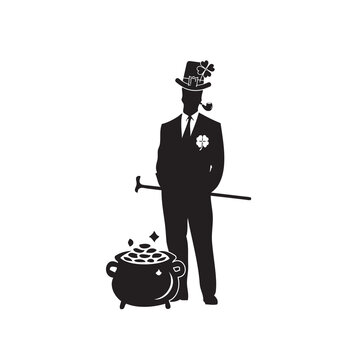 leprechaun silhouette with pot of gold clip art preview