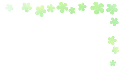 青と緑の花柄シルエットのL字フレーム・初夏イメージ-ふんわり水彩画テクスチャ 白背景 イラスト素材 差分有