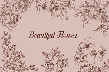 Set of Beautiful Flower Bouquets Line Art Illustration