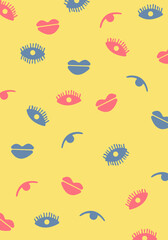 Eyes and lips pattern background illustration vector printable clip art template banner layout