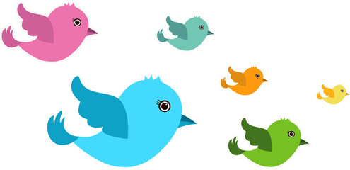 Set of cute birds icons  illustration