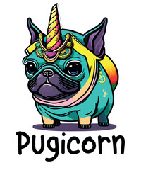 Pugicorn funny pug dog unicorn t shirt design vector