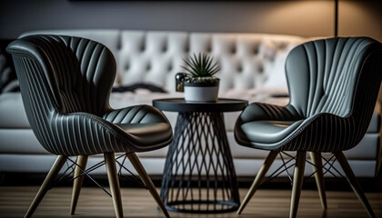 living room with stylish chairs. Generative AI