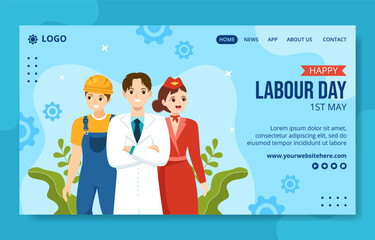 Happy Labor Day Social Media Landing Page Flat Cartoon Hand Drawn Template Illustration