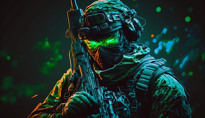 army military with mask and rifle art