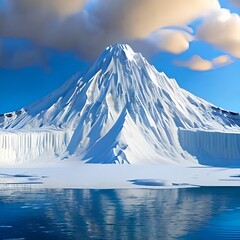 Ice mountain volcano with lake