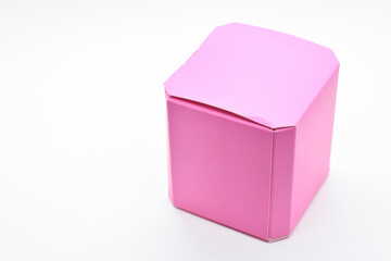 pink paper box on white background, package for design