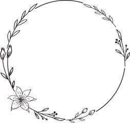 Obraz premium Minimalist floral frame with hand drawn leaf and flower simple floral border