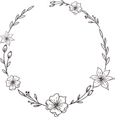 Minimalist floral frame with hand drawn leaf and flower simple floral border