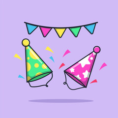 Birthday hat party with decoration vector icon isolated illustration