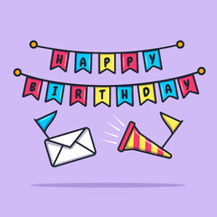 Birthday gift card and wishes party vector icon isolated illustration