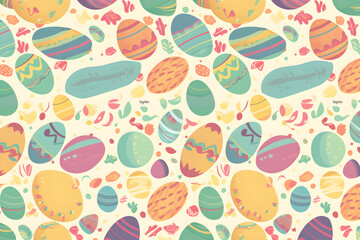A colorful background with easter eggs and flowers easter pattern