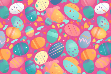A pink background with a pattern of colorful eggs and the words happy easter on it easter pattern
