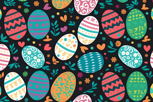 A colorful pattern of easter eggs with a floral pattern easter pattern