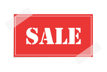 Fototapeta premium Red sale tags vector illustration. Taped sale paper note memo. Price and discount label stickers.