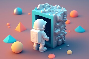 3D Astronaut Avatar with Exquisite Detailing and Soft Pastel Coloring in Cartoon Style - obrazy, fototapety, plakaty