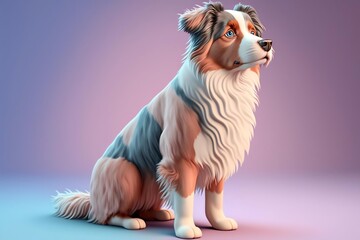 3D Australian shepherd Avatar with Exquisite Detailing and Soft Pastel Coloring in Cartoon Style - obrazy, fototapety, plakaty