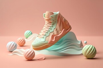 3D Basketball shoes Avatar with Exquisite Detailing and Soft Pastel Coloring in Cartoon Style - obrazy, fototapety, plakaty