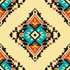 Fototapeta na wymiar Ikat tribal Indian seamless pattern Ethnic Aztec fabric carpet mandala ornament native boho tribal textile Geometric African American oriental tranditional vector illustrations Embroidery style motif.