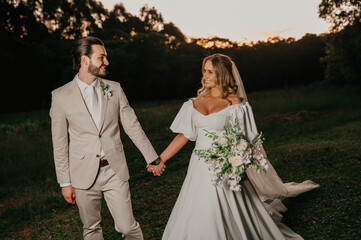 romantic couple in wedding outfit