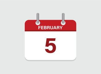 5th February calendar icon. Calendar template for the days of February. vector illustrator.